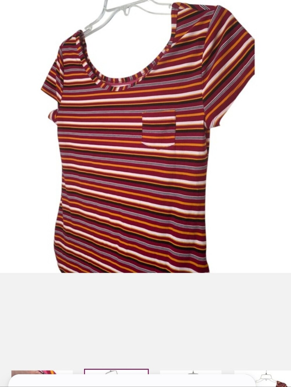 No Boundaries Womens Large Striped Scoop Neck Short Sleeve Pocket Tee Burgundy